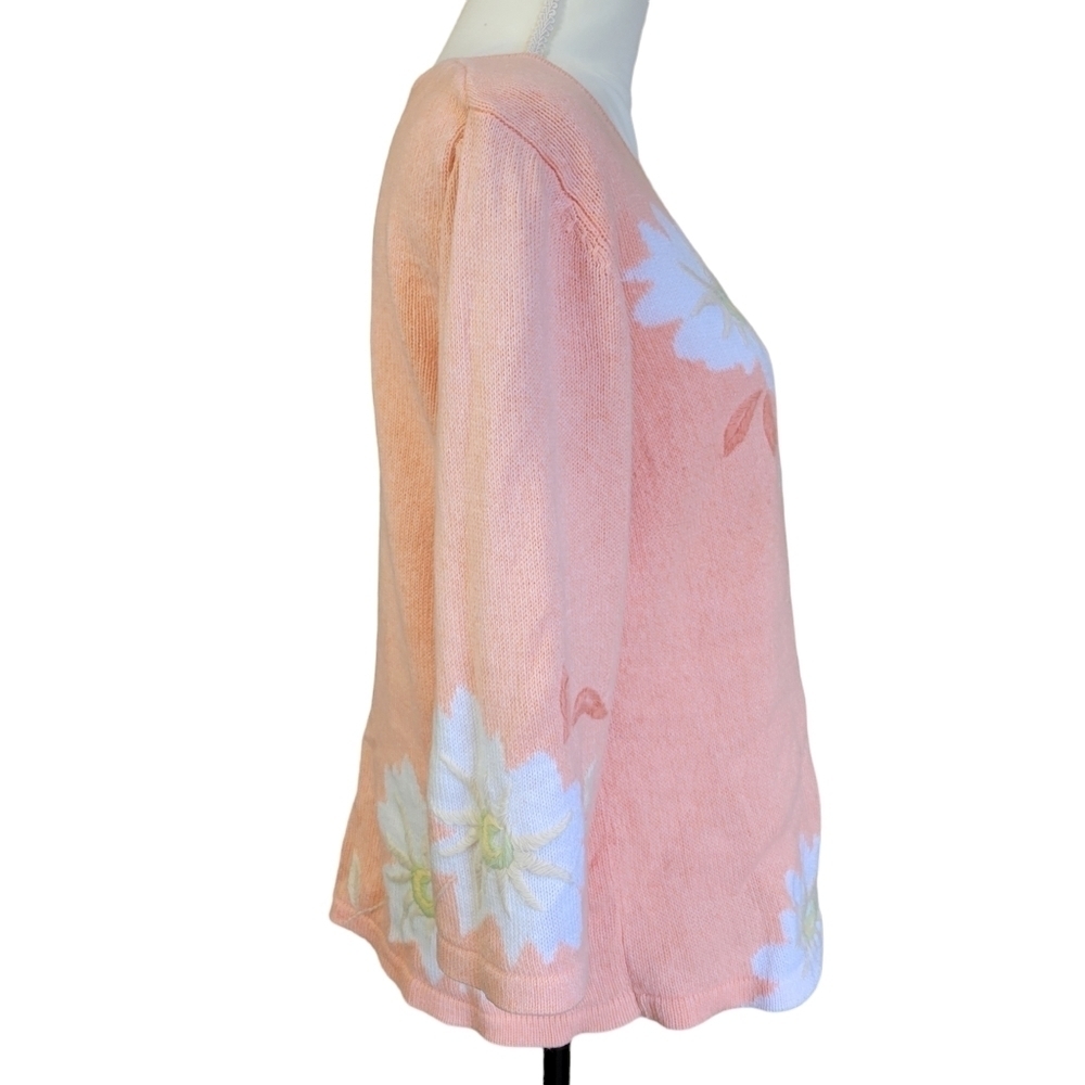 CHRISTOPHER&BANKS Hand Embroidered Peach Sweater Size Medium - Picture 3 of 8